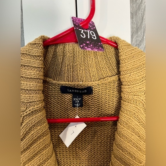 B11.13 Lands End Camel Beige Chunky Knit Cotton Button Front Cardigan XS/2-4 - Picture 2 of 4